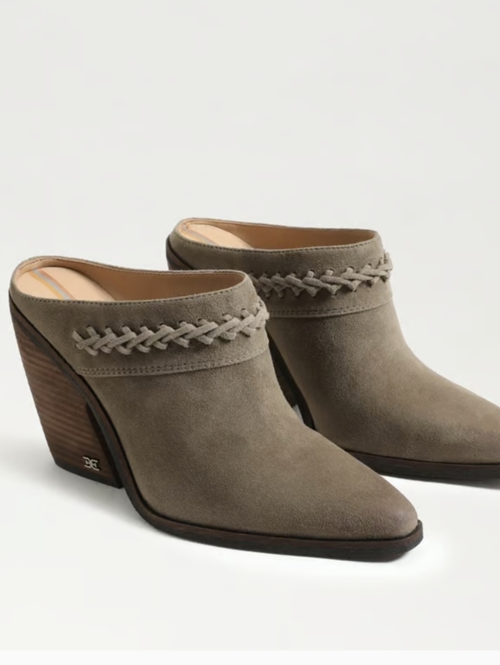 Sam Edelman Alison Mules Taupe Suede Slip On Pointed Toe Shoe Western Boho Sz 9